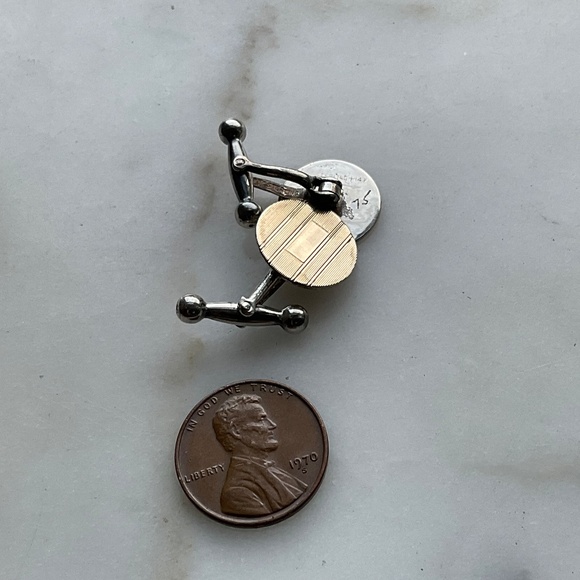 Vintage Art Deco Cufflinks 14k Yellow Gold & Sterling Silver Engravable - Picture 7 of 8